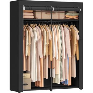 Garderobe, garderobe met 2 kledingrails, opbergruimte voor kleding, linnenkast, kapstok, opvouwbaar, kleedkamer, slaapkamer, 140 x 43 x 174 cm, zwart RYG02BK