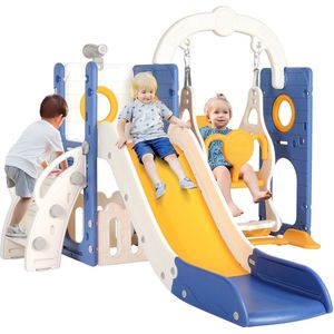 Kinderspeelset voor binnen en buiten - Speeltuinset in de achtertuin - Glijbaan, Klimmuur, Basketbalring, Jungle gym
