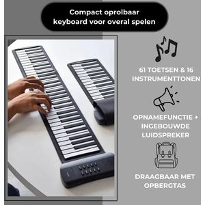 Roll Up Keyboard – Oprolbare Digitale Piano met 61 Toetsen, 16 Instrumenttonen, Opnamefunctie & Ingebouwde Luidspreker