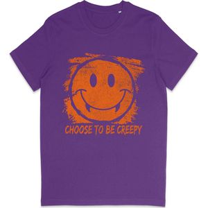 T Shirt Jongens Meisjes - Halloween Smiley - Paars - Maat 152