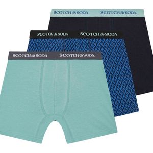 Scotch & Soda 3PK MENS COTTON STRETCH BOXER BRIEF UNDERWEAR - 2 SOLIDS & 1 PRINT Heren Onderbroek - Green / Blue - Maat S