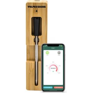 Vulpes Goods® Kitchen - Vleesthermometer Pro - BBQ thermometer - Oventhermometer - Draadloos, Bluetooth & App - RVS & Fast Charger - 30 meter - Incl. E-Book