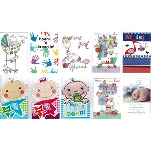 10 Luxe wenskaarten - 12 x 17 cm - Geboorte - Gevouwen kaarten met enveloppen