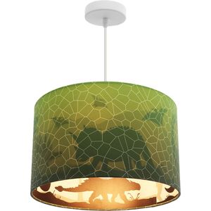 Olucia Dino - Moderne Kinderkamer hanglamp - Stof - Groen - Cilinder - 30 cm