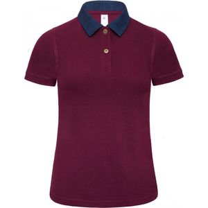 Polo Dames M B&C Kraag met knopen Korte mouw Denim / Burgundy 100% Katoen