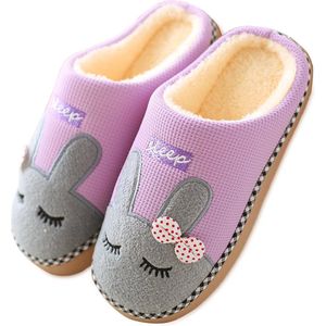 Geweo Home Sloffen - Pantoffels - Open Sloffen - Paashaas Instap Sloffen - Wollen Pantoffels - Antislip - Kerstmis - Kerstfeest - Christmas Gift - Dames - Purper - Maat 37/38