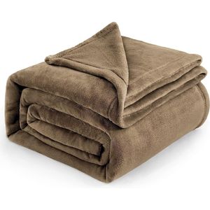 fleece deken voor bed en bank beige XXL 270x230cm, grote deken voor tweepersoonsbed super zachte donzige deken voor woonkamer en slaapkamer