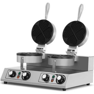 HCB® - Professioneel horeca Wafelijzer voor 2 ronde wafels - met timer - Dubbel wafelijzer - Wafelmaker van RVS / INOX - 38x52x24 cm (DxBxH) - 8 kg - 9617
