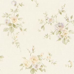 Bloemen behang Profhome 372345-GU vliesbehang licht gestructureerd met bloemen patroon mat crème groen oranje 5,33 m2