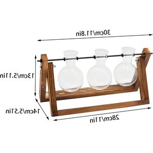 Desktop Glazen Planter Lamp Vaas - Retro design met houten en metalen beugel