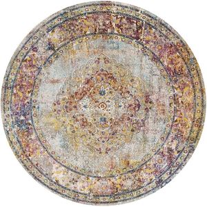 Tapijtenloods Picasso Keshan Vintage Rond Vloerkleed Multi / Beige Laagpolig- 350 CM ROND