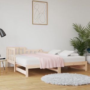 The Living Store Slaapbank Massief grenenhout - Uitschuifbaar bed - Eenvoudig in gebruik - Geen matras inbegrepen - 203.5 x 181 x 68.5 cm