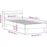 vidaXL - Bedframe - met - hoofdeinde - bewerkt - hout - betongrijs - 90x190 - cm