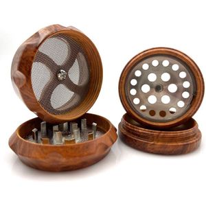 Houten Grinder met 4 lagen 40mm - Pocket size - mini - Herbal - Grinder - Accessoires - crusher - vermaler - kruimelaar - koffie molen - kruiden molen - molen - kruiden - vergruizer - pulverizer - Lichtbruin