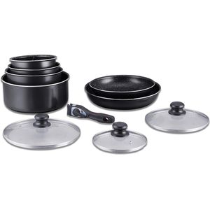 Kookgerei Set - Inductiepannenset - All-Heat Pot en Pan Set - Steencoating Kookgerei Set met Afneembaar Handvat - 10 Stuks