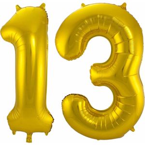 Folat Folie ballonnen - 13 jaar cijfer - goud - 86 cm - leeftijd feestartikelen
