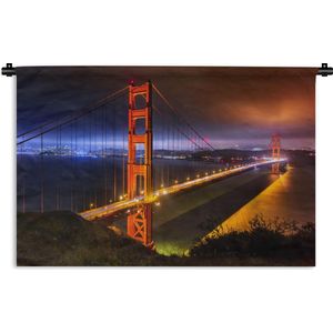 Wandkleed Golden Gate Bridge - De Golden Gate Bridge in de nacht verlicht Wandkleed katoen 180x120 cm - Wandtapijt met foto XXL / Groot formaat!