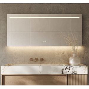 Badkamerspiegel met LED verlichting, verwarming, klok, sensor en dimfunctie 140x70 cm