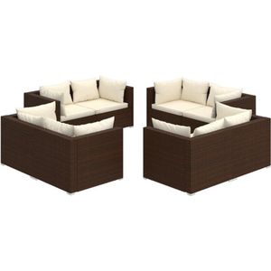 vidaXL - 8-delige - Loungeset - met - kussens - poly - rattan - bruin