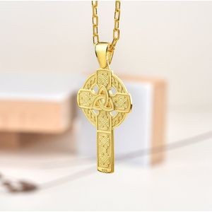 Irish Celtic kruis hanger ketting Gold Polished 28 inches