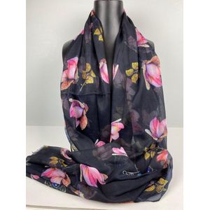 Sjaal magnolia print van mooi dunner materiaal 30% zijde met 70% viscose