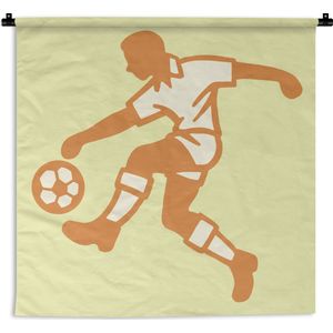 Wandkleed Voetbal illustratie - Een illustratie van een persoon die de voetbal aanneemt Wandkleed katoen 60x60 cm - Wandtapijt met foto