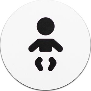 Wc bordje – Baby Verschoonplaats – Rond – Wit met Zwart – 10 x 10 cm - Toilet bordje – Deurbord – Zelfklevend