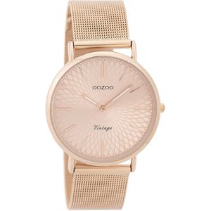 OOZOO Timepieces - Rosé goudkleurige horloge met rosé goudkleurige metalen mesh armband - C9344