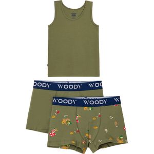 Woody ondergoed set jongens - eend – groen - 1 hemdje en 2 boxers - maat 140