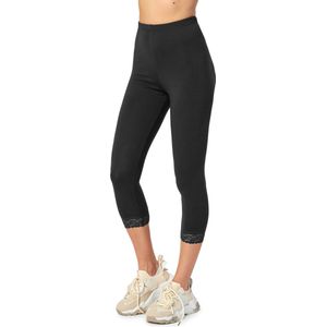 Merry Style MS-MS10-224-LE Dames Capri Leggings met Kant - Sport - Vrijetijdsbroek - 3/4 Lengte - Katoen - Zwart - 3XL