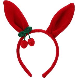Haarband met rode konijnenoren en kersen