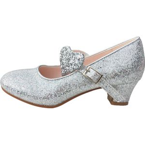 Spaanse schoenen hartje zilver Prinsessen schoenen - maat 27 (binnenmaat 17,5 cm) verkleedkleding - Fiesta - verkleedschoenen meisje -