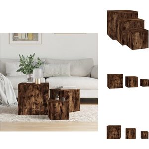 vidaXL Bijzettafels - Hout - Groot- 45 x 45 x 45cm - Medium- 35 x 35 x 35cm - Klein- 24 x 24 x 24cm - Gerookt eiken - Tafel