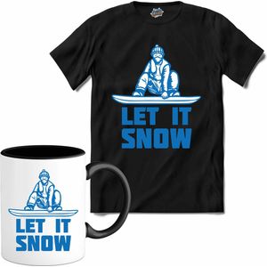 Let It Snow | Skiën - Bier - Winter sport - T-Shirt met mok - Unisex - Zwart - Maat XL