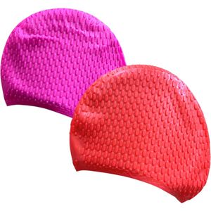 Badmuts rood & roze - Douchemuts/vrouwen/kinderen/kind/badmutsen/waterdicht/lang haar/shower cap/dames/heren