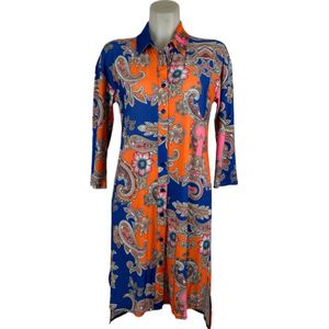 Angelle Milan – Travelkleding voor dames – Oranje Blauwe Jurk – Ademend – Kreukherstellend – Duurzame jurk - In 5 maten - Maat L