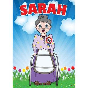 Mega poster / deurposter Sarah 50 jaar - 59 x 84 cm - verjaardag versiering
