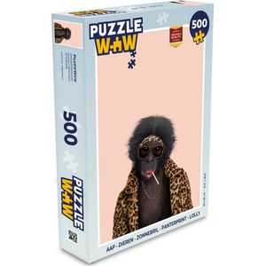 Puzzel Aap - Dieren - Zonnebril - Panterprint - Lolly - Legpuzzel - Puzzel 500 stukjes