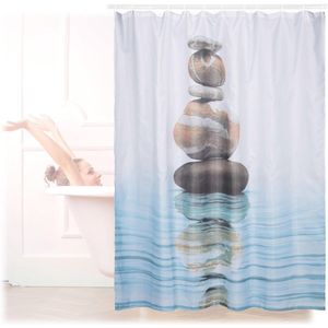 Relaxdays douchegordijn stenen water 180 x 180 cm - anti-schimmel badkamer gordijn - bad