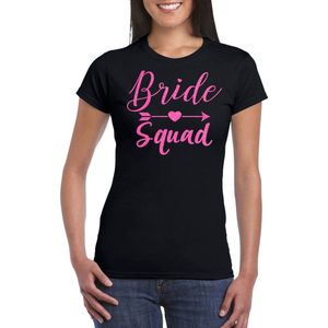 Bellatio Decorations Vrijgezellenfeest T-shirt dames - bride squad - zwart - roze glitter - bruiloft XS