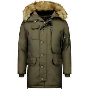 Just Key Winterjassen - Heren Winterjas Lang - Kunstkraag - Parka Jack Kodiak - Groen - L