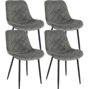 In And OutdoorMatch Stoelen Shane - Grijs - Set van 4 - Fluweel - Hoogwaardige bekleding - Stijlvolle stoelen - Luxe uitstraling