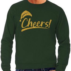 Bellatio Decorations Foute Kersttrui/sweater voor heren - cheers! - groen - glitter goud - kerstfeest S