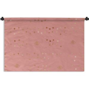 Wandkleed Luxe patroon - Luxe patroon van gouden stippen en rozen op een roze achtergrond Wandkleed katoen 120x80 cm - Wandtapijt met foto