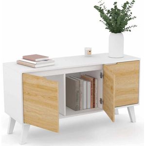 Dressoir Scandinavisch FINN wit 3 deuren beukenlook 113 cm