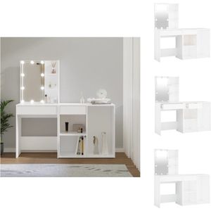 vidaXL Kaptafel - Kaptafels - Kap Tafel - Make-up Tafel - Kaptafel met kastje en LED's bewerkt hout wit