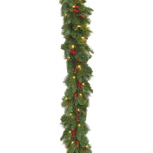 Guirlande 274cm kerst groen met rode bessen en 50 led lichtjes