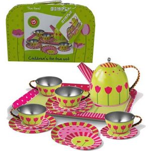 Simply for Kids Tinnen Tulpen Theeservies in Koffer - Speelgoed - Keuken Accessoires