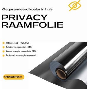 Glaswereld-Raamfolie HR++90x200cm-Zonwerend & Isolerend-Anti inkijk-Statisch-Zwart / Zilver met Spiegeleffect-Inclusief Rakel