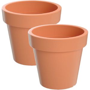 6x Kunststof bloempotten 25 cm terracotta - Bloempotten/plantenpotten voor binnen en buiten